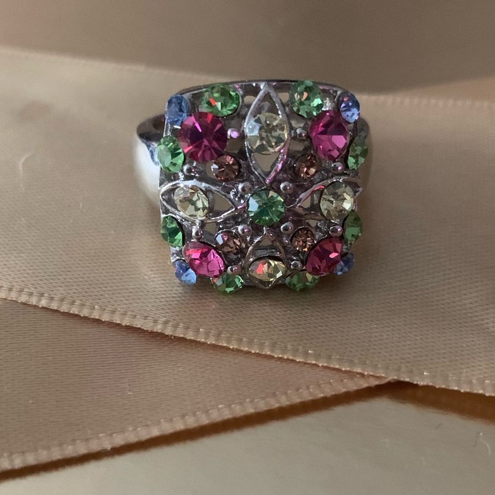 Square Multi Gemstone Cluster Ring 8 - image 1